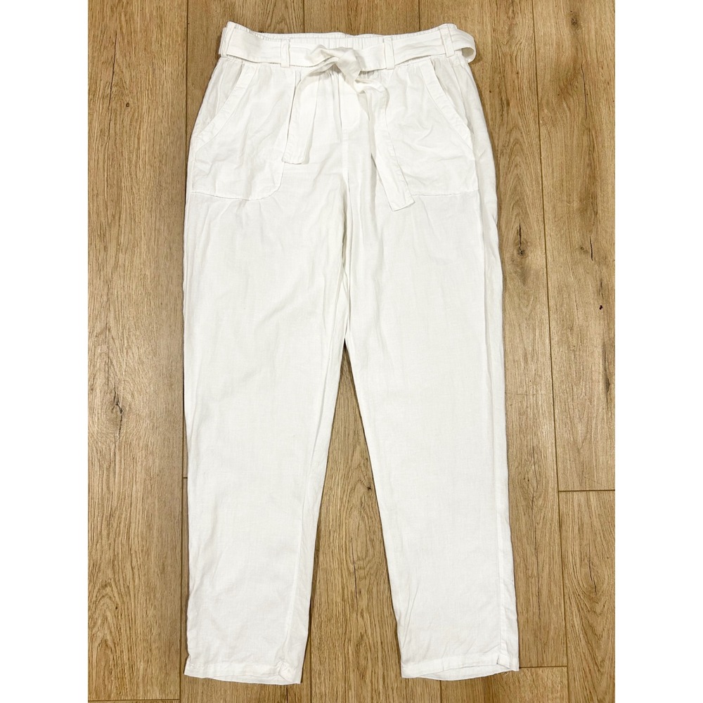 Soho Street New York & Company White Linen Blend Tie Waist Tapered Pants Small